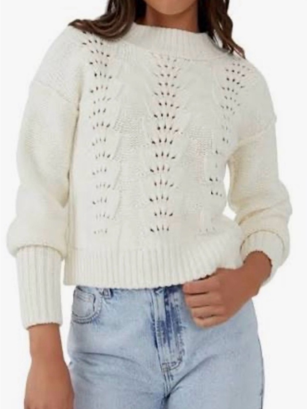 Free people bell song cotton blend pullover knit ivory white sweater
